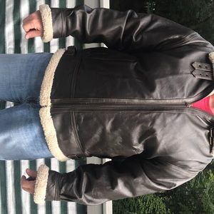 Bomber Leather Jacket With Faux Wool Inside